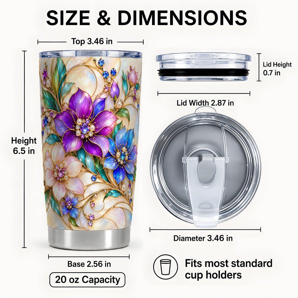 #pl[20oz|Steel] Gem Floral Tumbler 20oz, Colorful Tumbler, Stainless Steel Travel Cup