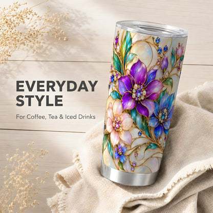 Gem Floral Tumbler 20oz, Colorful Tumbler, Stainless Steel Travel Cup