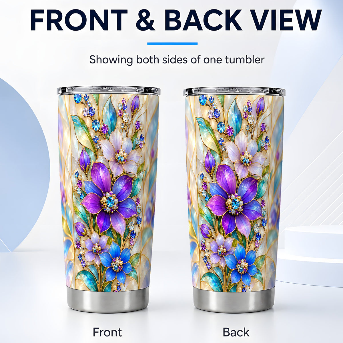 #pl[20oz|Steel] Purple Floral Tumbler 20oz, Jeweled Tumbler, Stainless Steel Travel Cup