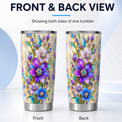 #pl[20oz|Steel] Purple Floral Tumbler 20oz, Jeweled Tumbler, Stainless Steel Travel Cup