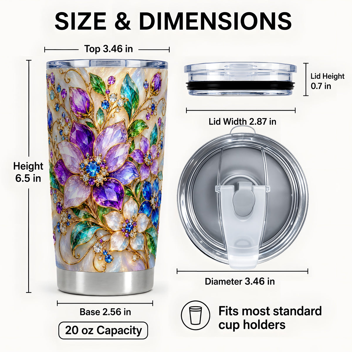 #pl[20oz|Steel] Gemstone Floral Tumbler 20oz, Jeweled Flower Stainless Steel Travel Cup