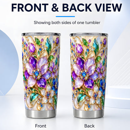 #pl[20oz|Steel] Gemstone Floral Tumbler 20oz, Jeweled Flower Stainless Steel Travel Cup