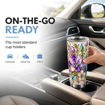 Gemstone Floral Tumbler 20oz, Jeweled Flower Stainless Steel Travel Cup