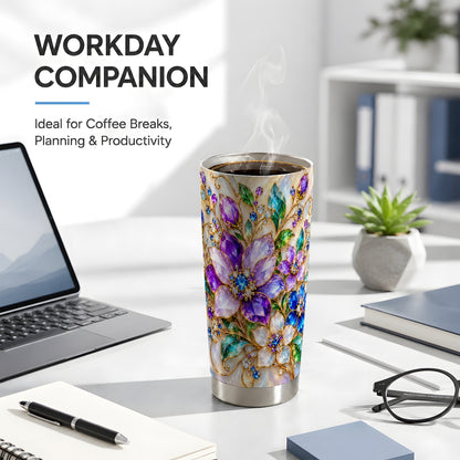 Gemstone Floral Tumbler 20oz, Jeweled Flower Stainless Steel Travel Cup