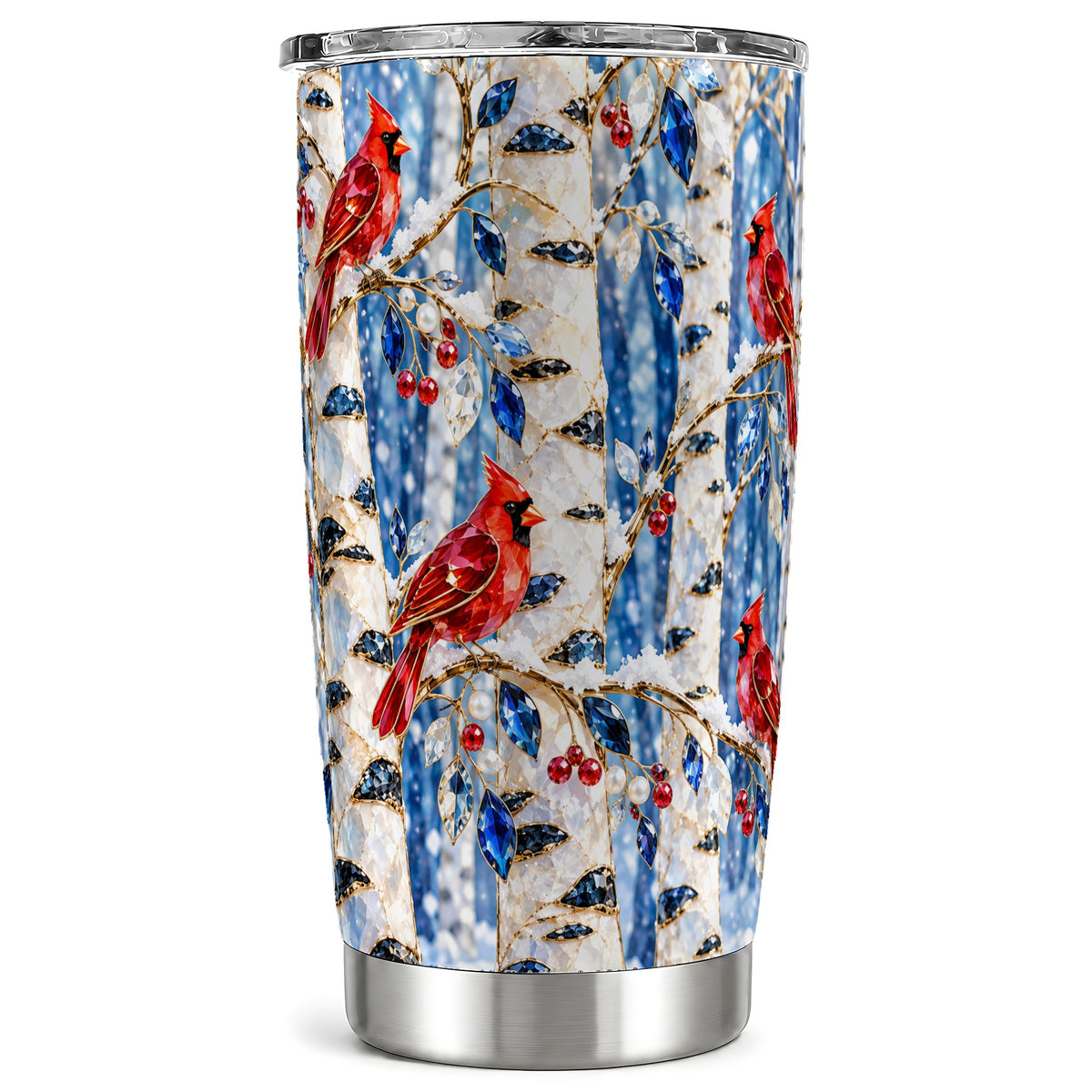 Winter Cardinal Tumbler 20oz, Birch Forest Stainless Steel Travel Cup