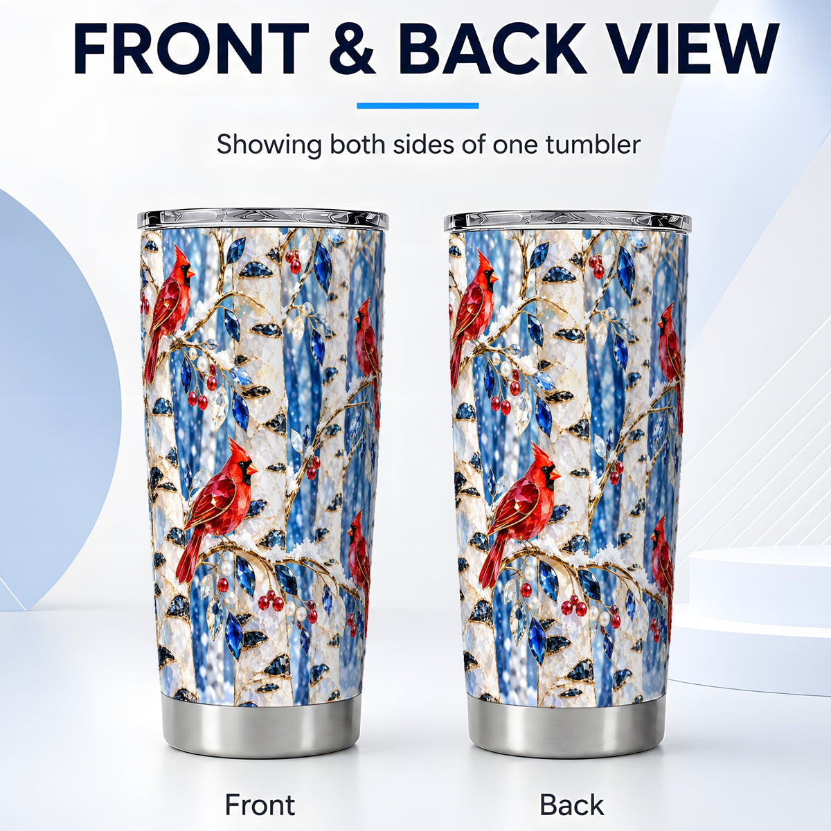 #pl[20oz|Steel] Winter Cardinal Tumbler 20oz, Birch Forest Stainless Steel Travel Cup