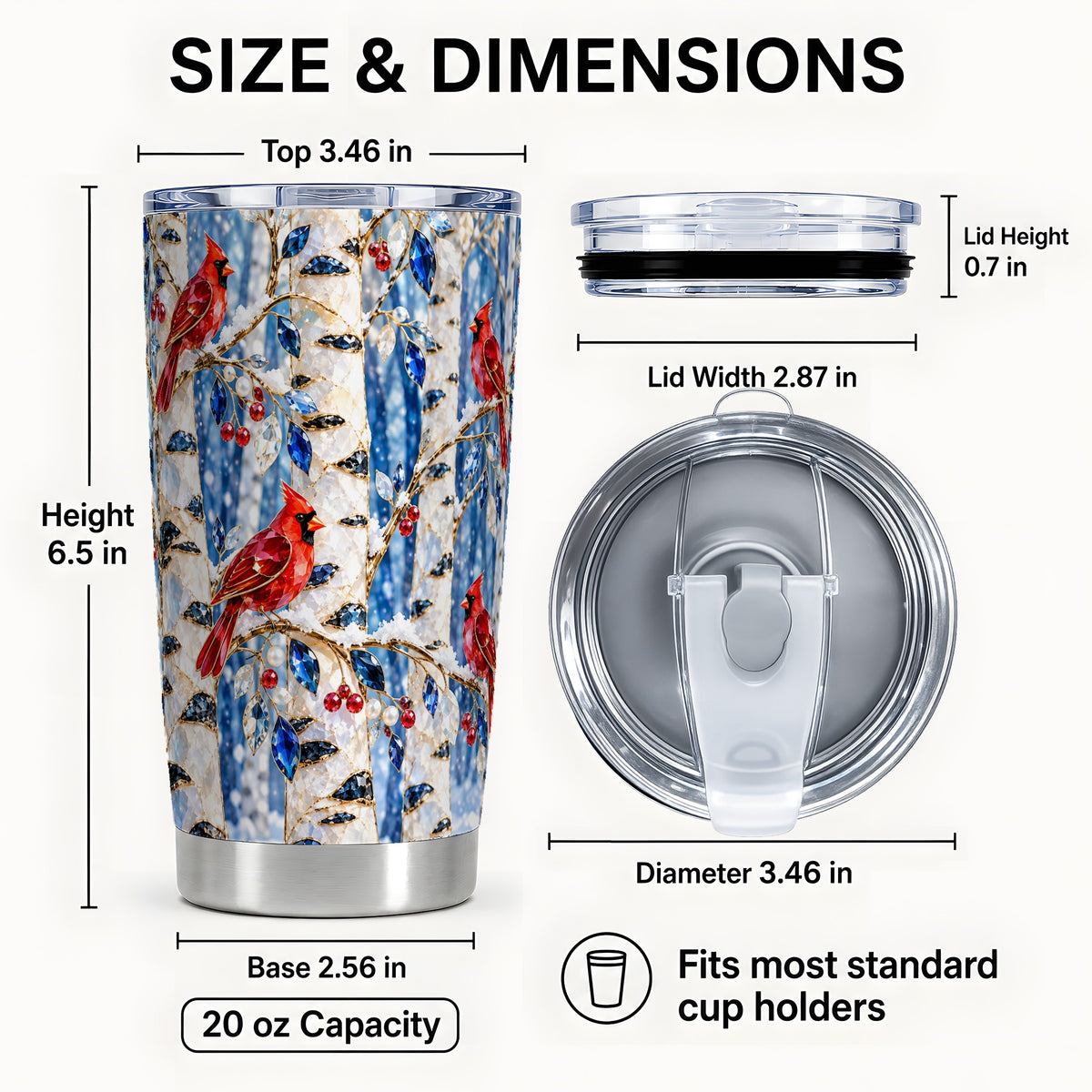 #pl[20oz|Steel] Winter Cardinal Tumbler 20oz, Birch Forest Stainless Steel Travel Cup