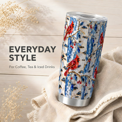 Winter Cardinal Tumbler 20oz, Birch Forest Stainless Steel Travel Cup