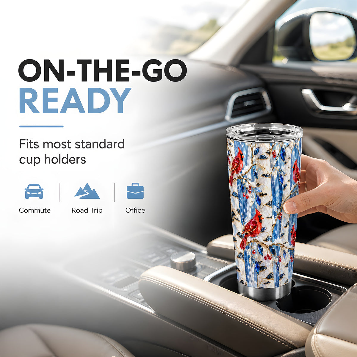 Winter Cardinal Tumbler 20oz, Birch Forest Stainless Steel Travel Cup