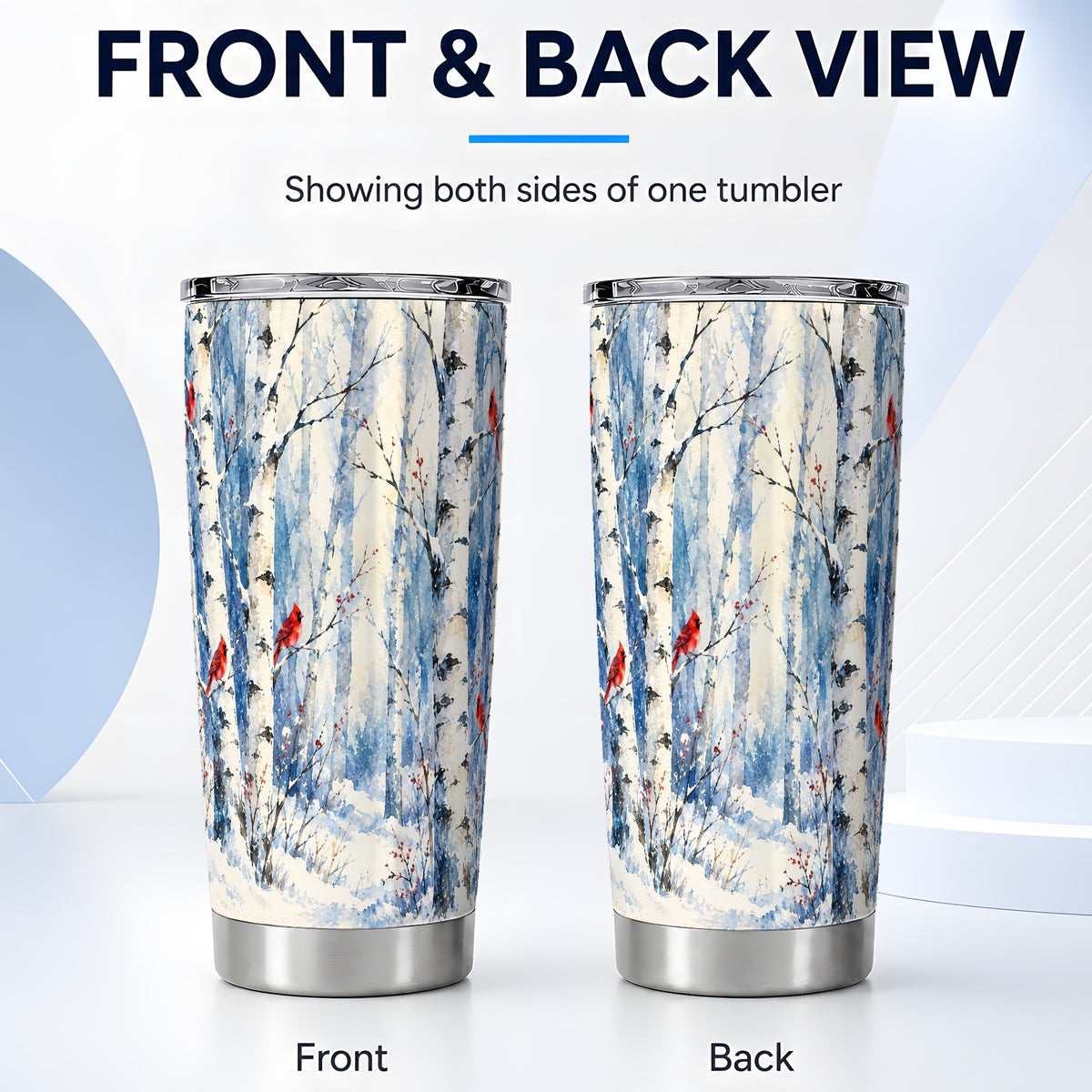 #pl[20oz|Steel] Watercolor Cardinal Tumbler 20oz, Winter Birch Stainless Steel Travel Cup