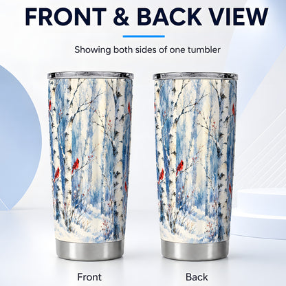 #pl[20oz|Steel] Watercolor Cardinal Tumbler 20oz, Winter Birch Stainless Steel Travel Cup