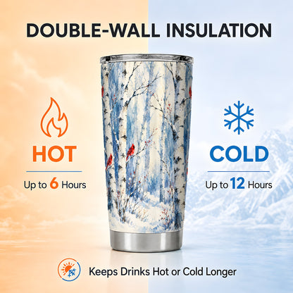 Watercolor Cardinal Tumbler 20oz, Winter Birch Stainless Steel Travel Cup