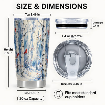 #pl[20oz|Steel] Watercolor Cardinal Tumbler 20oz, Winter Birch Stainless Steel Travel Cup