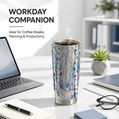 Watercolor Cardinal Tumbler 20oz, Winter Birch Stainless Steel Travel Cup
