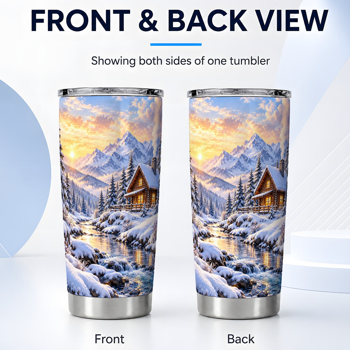 #pl[20oz|Steel] Snowy Cabin Tumbler 20oz, Mountain Winter Stainless Steel Travel Cup