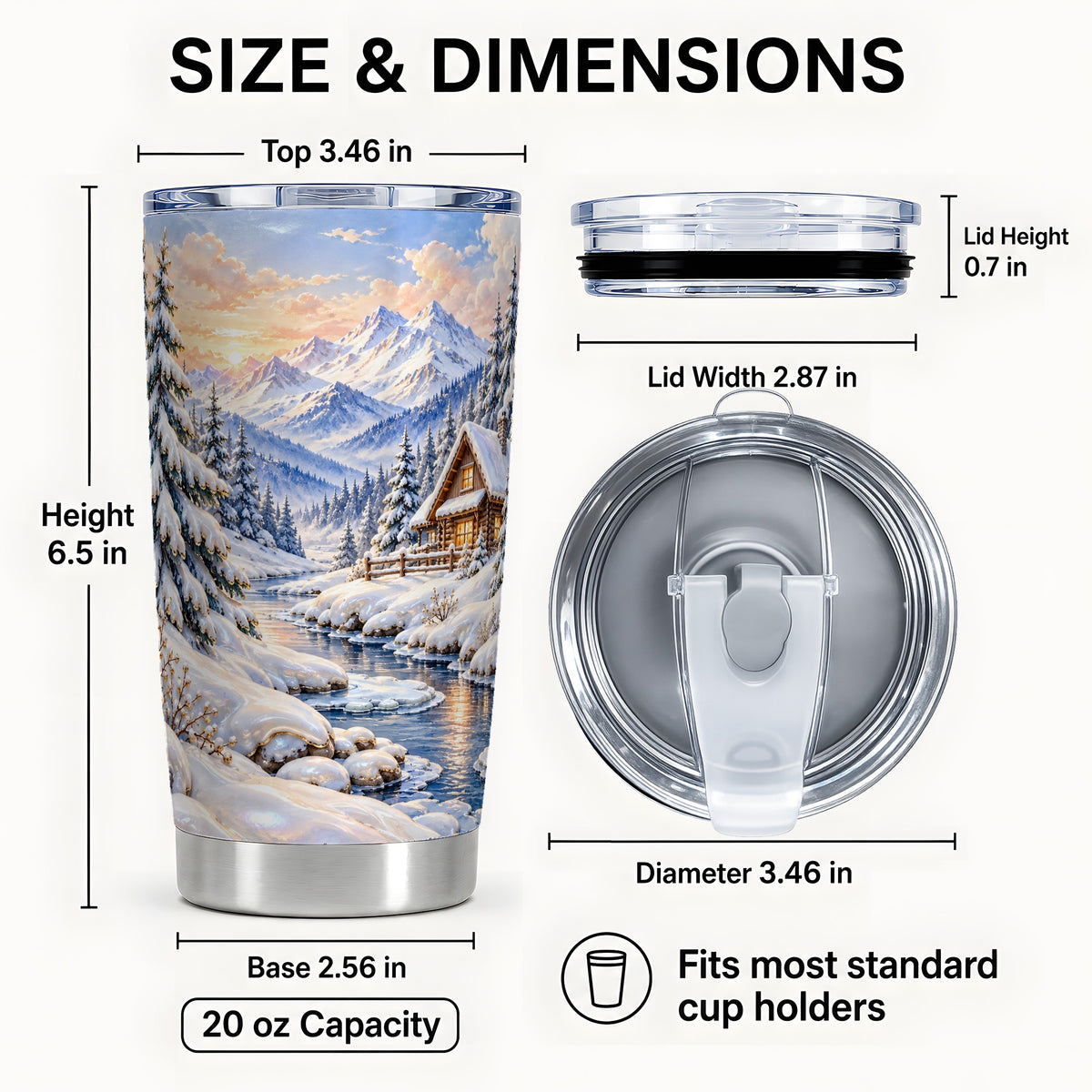 #pl[20oz|Steel] Winter Cabin Tumbler 20oz, Snowy Mountain Stainless Steel Travel Cup