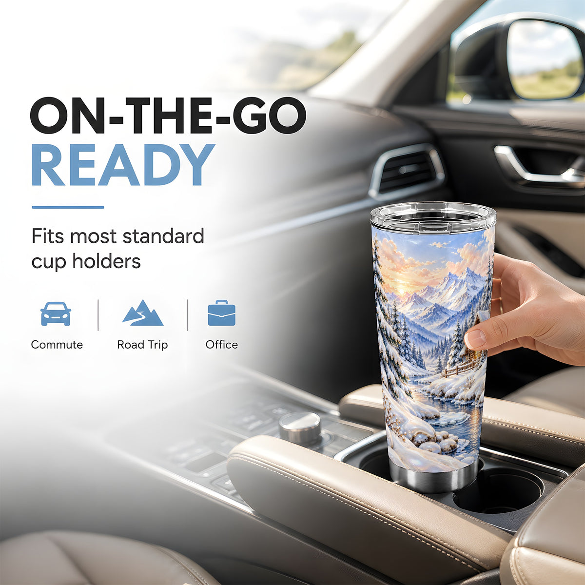 Winter Cabin Tumbler 20oz, Snowy Mountain Stainless Steel Travel Cup