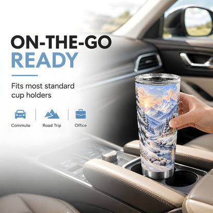 Winter Cabin Tumbler 20oz, Snowy Mountain Stainless Steel Travel Cup