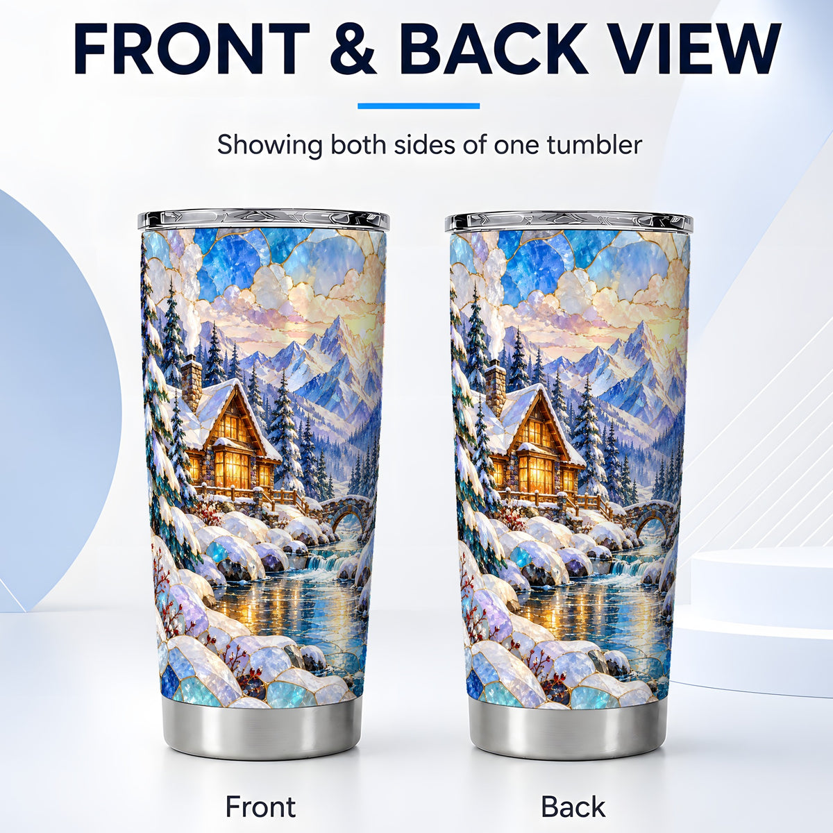 #pl[20oz|Steel] Snowy Cabin Tumbler 20oz, Winter Scene Tumbler, Steel Travel Cup