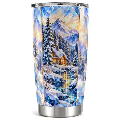 Crystal Cabin Tumbler 20oz, Mountain Scene Tumbler, Steel Travel Cup