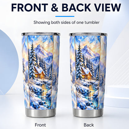 #pl[20oz|Steel] Crystal Cabin Tumbler 20oz, Mountain Scene Tumbler, Steel Travel Cup