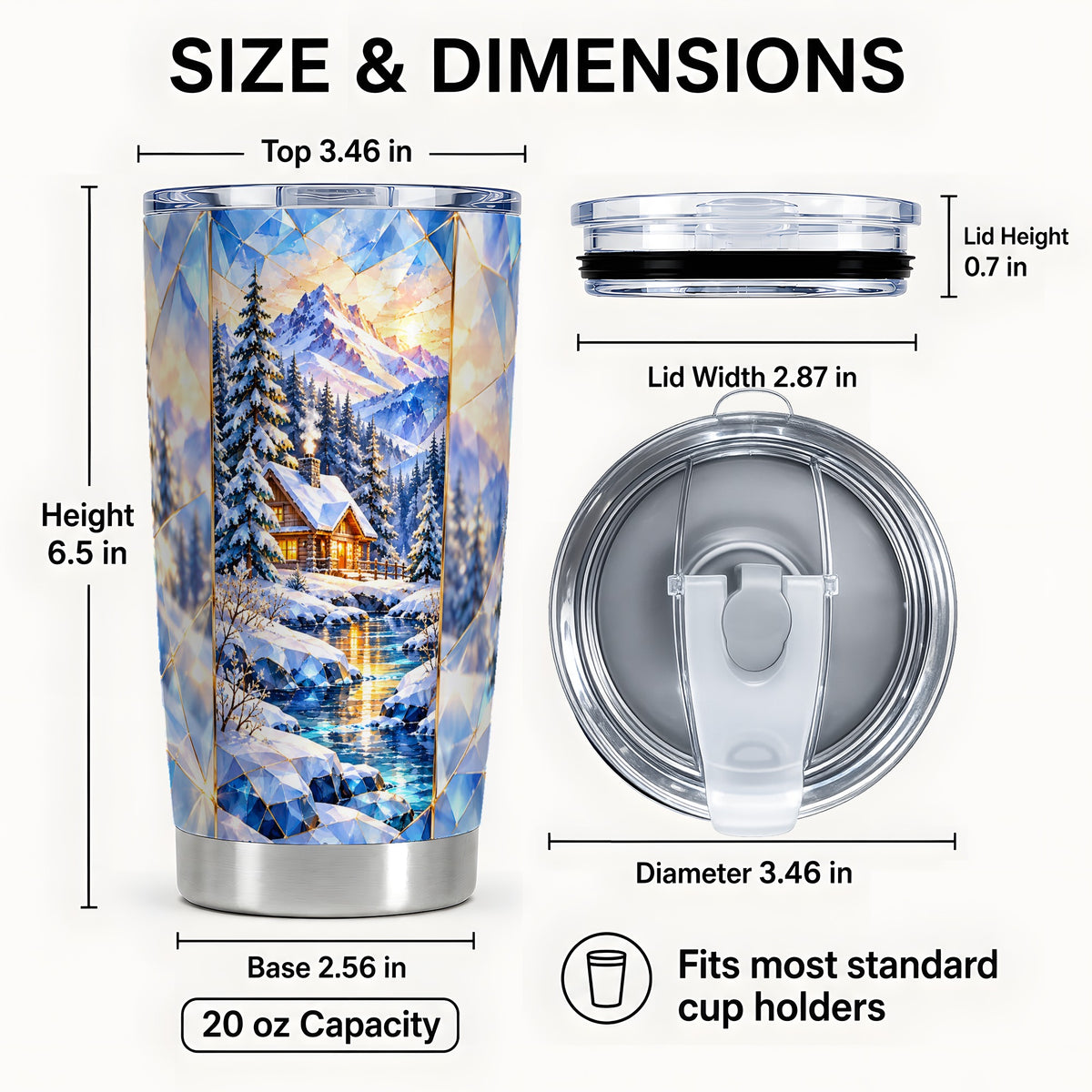 #pl[20oz|Steel] Crystal Cabin Tumbler 20oz, Mountain Scene Tumbler, Steel Travel Cup