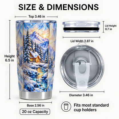 #pl[20oz|Steel] Crystal Cabin Tumbler 20oz, Mountain Scene Tumbler, Steel Travel Cup