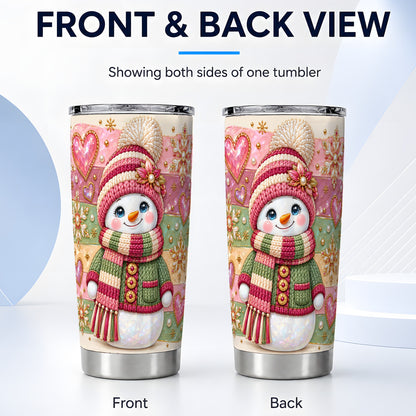 #pl[20oz|Steel] Cozy Snowman Tumbler 20oz, Heart Snowflake Tumbler, Steel Travel Cup
