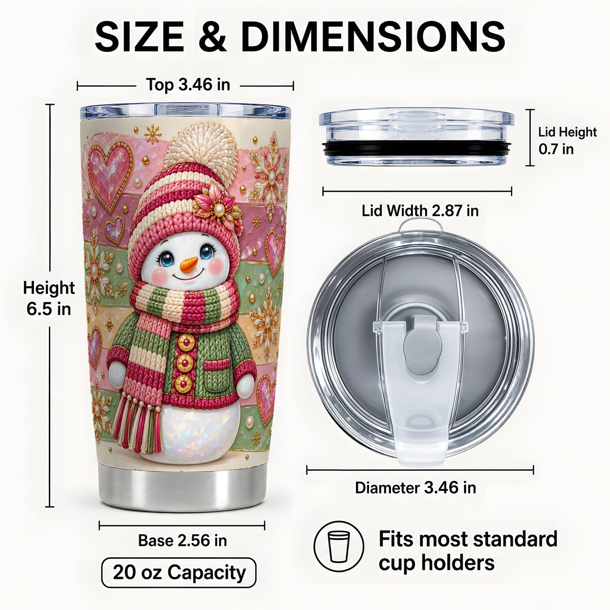 #pl[20oz|Steel] Cozy Snowman Tumbler 20oz, Heart Snowflake Tumbler, Steel Travel Cup