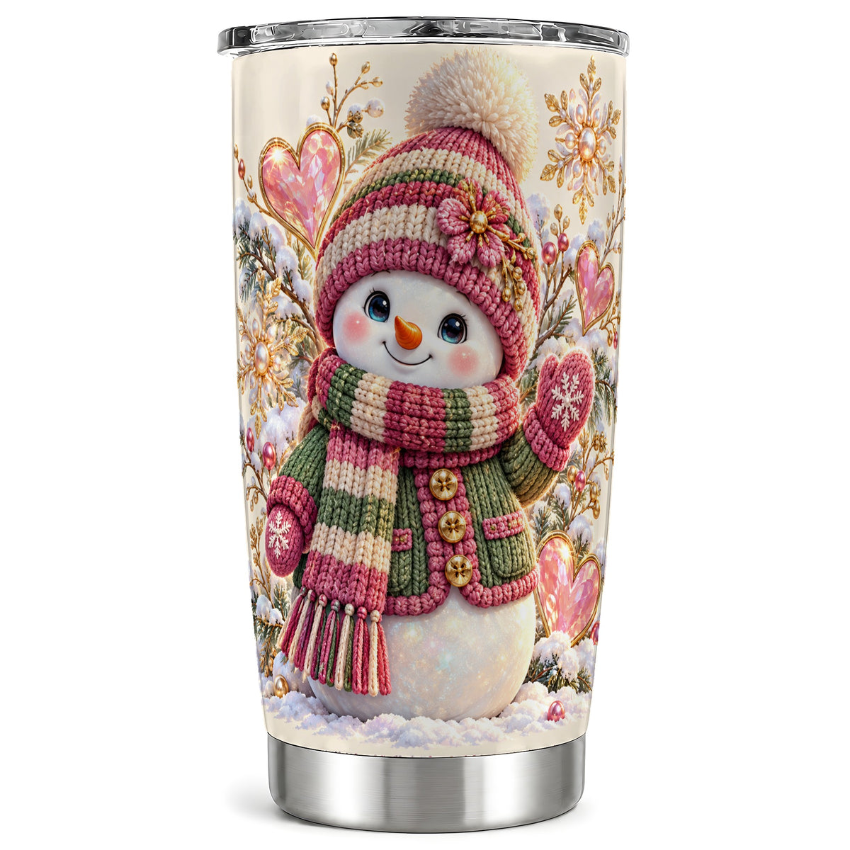 Snowman Tumbler 20oz, Winter Heart Tumbler, Stainless Steel Travel Cup