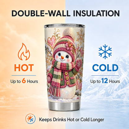 Snowman Tumbler 20oz, Winter Heart Tumbler, Stainless Steel Travel Cup