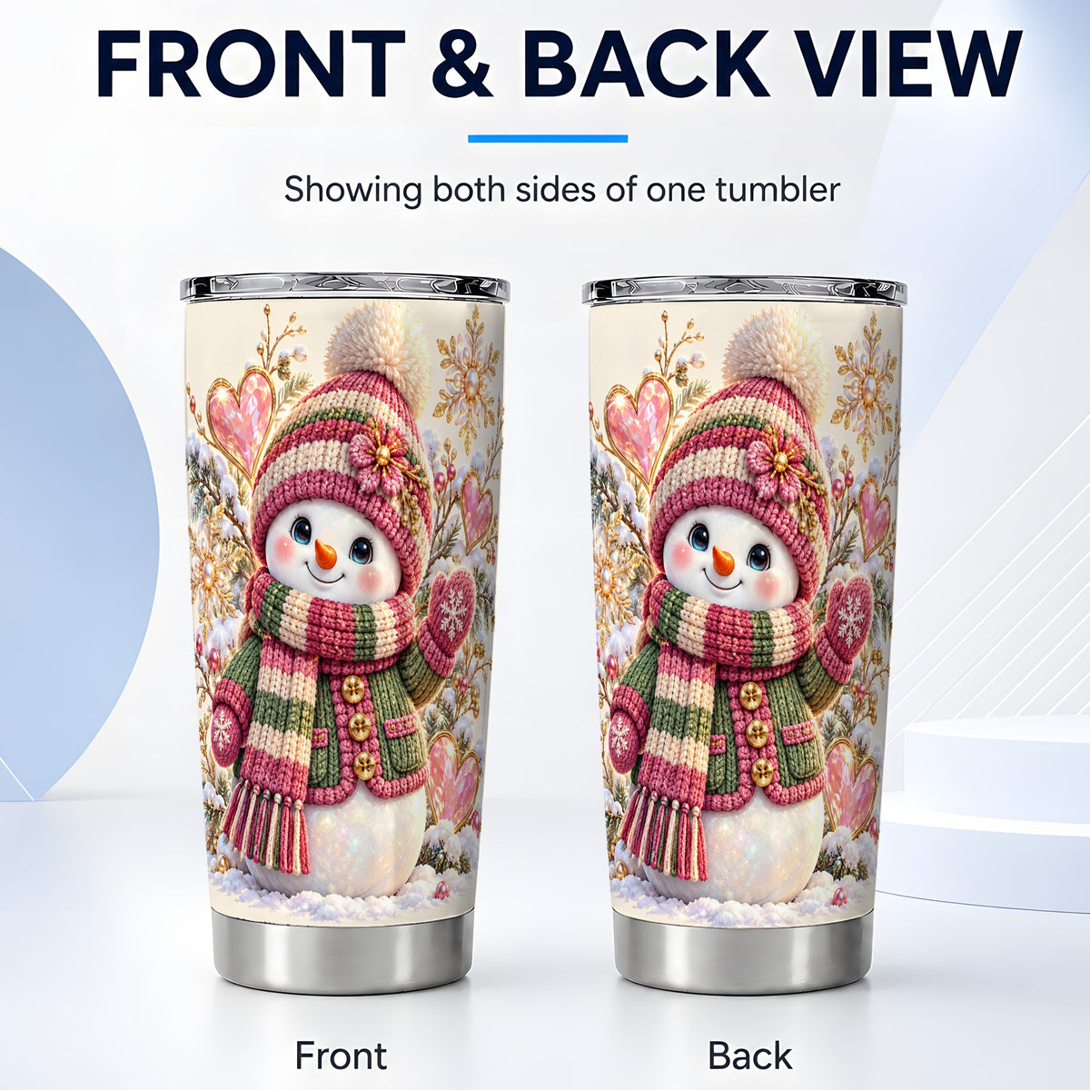 #pl[20oz|Steel] Snowman Tumbler 20oz, Winter Heart Tumbler, Stainless Steel Travel Cup
