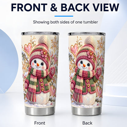#pl[20oz|Steel] Snowman Tumbler 20oz, Winter Heart Tumbler, Stainless Steel Travel Cup