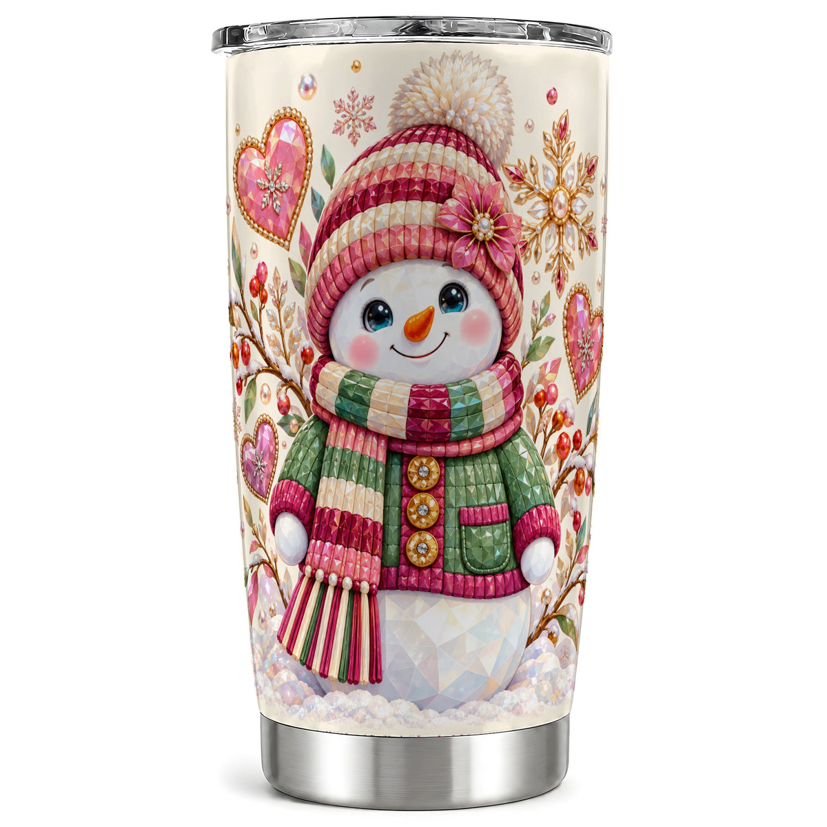 Snowman Tumbler 20oz, Faceted Art Tumbler, Stainless Steel Travel Cup