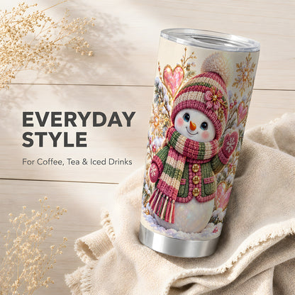 Snowman Tumbler 20oz, Winter Heart Tumbler, Stainless Steel Travel Cup