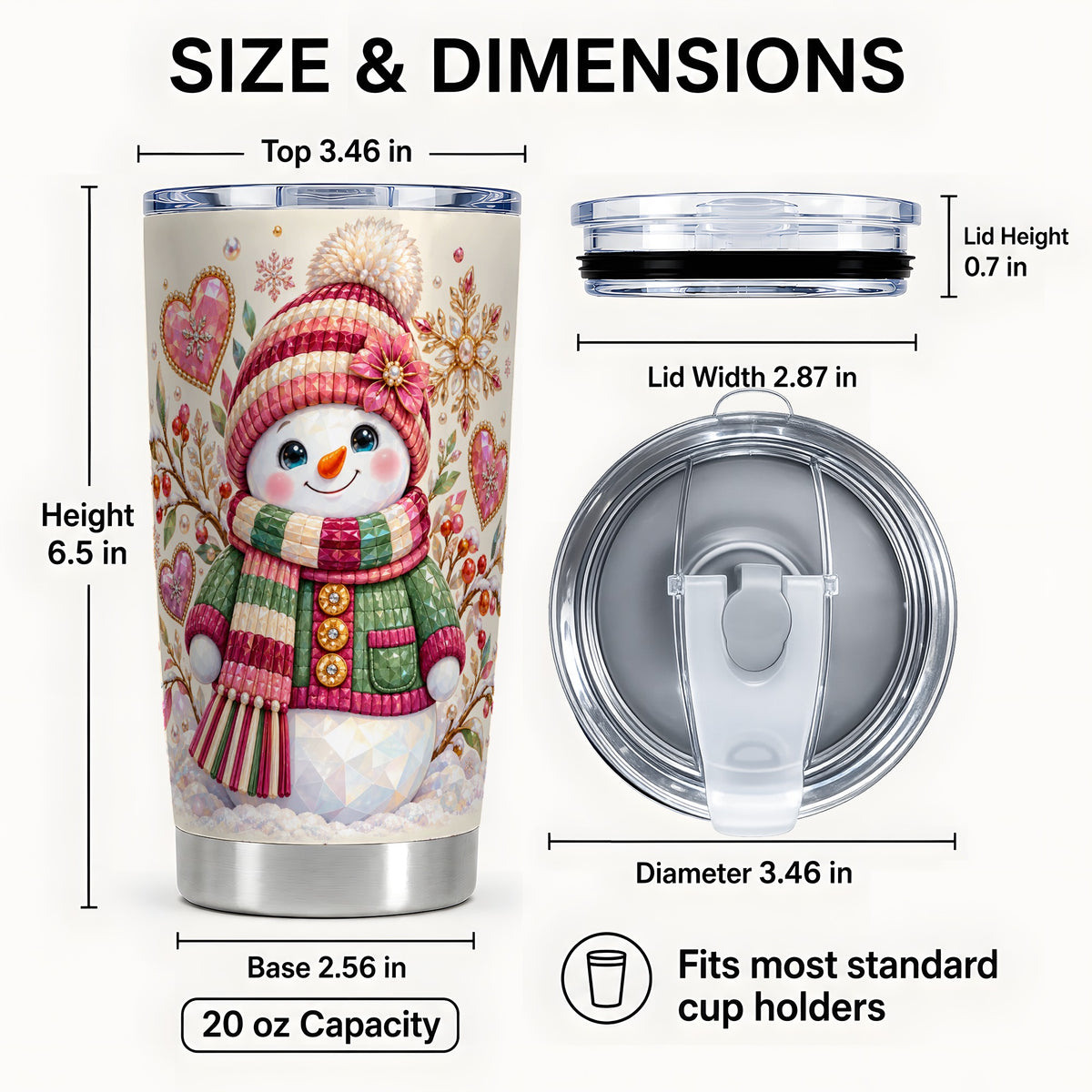 #pl[20oz|Steel] Snowman Tumbler 20oz, Faceted Art Tumbler, Stainless Steel Travel Cup