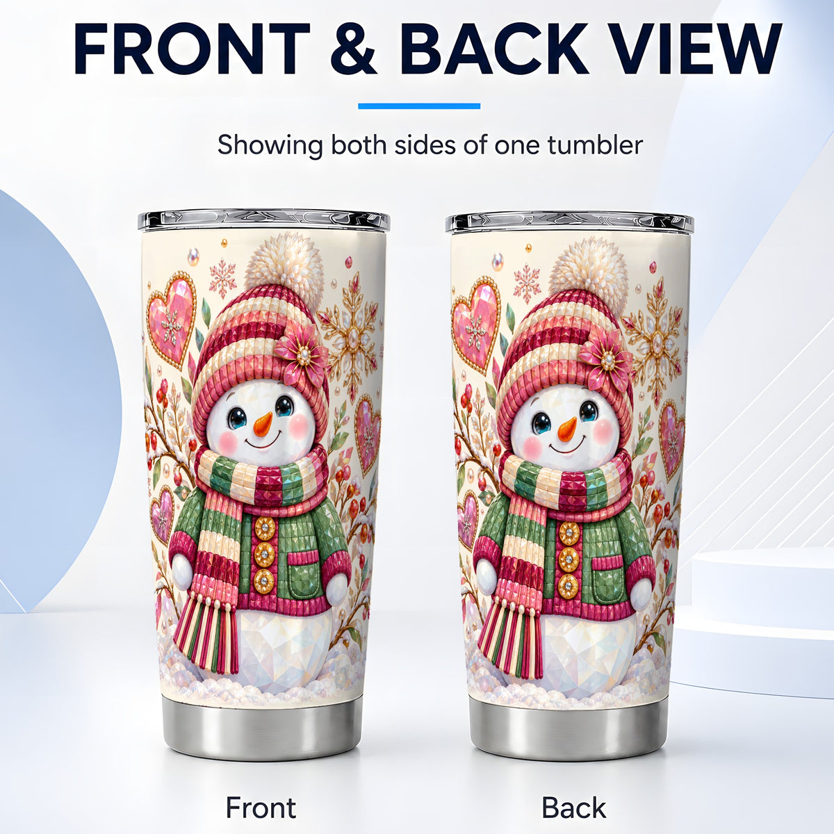 #pl[20oz|Steel] Snowman Tumbler 20oz, Faceted Art Tumbler, Stainless Steel Travel Cup