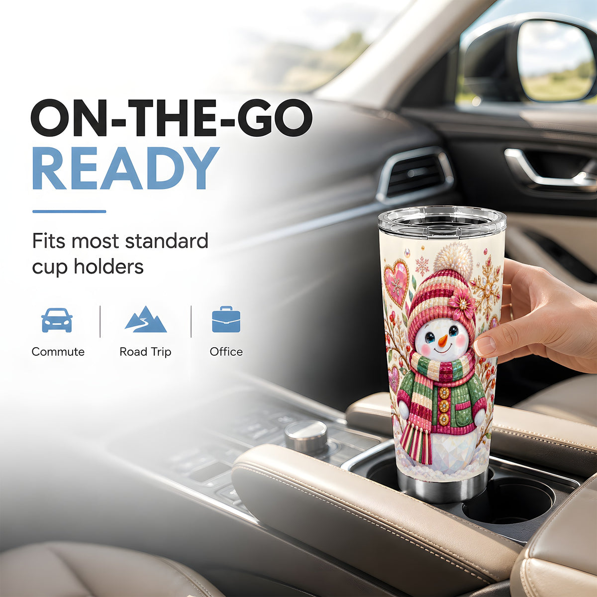 Snowman Tumbler 20oz, Faceted Art Tumbler, Stainless Steel Travel Cup