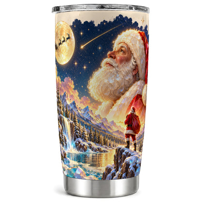 Santa Tumbler 20oz, Winter Night Tumbler, Stainless Steel Travel Cup