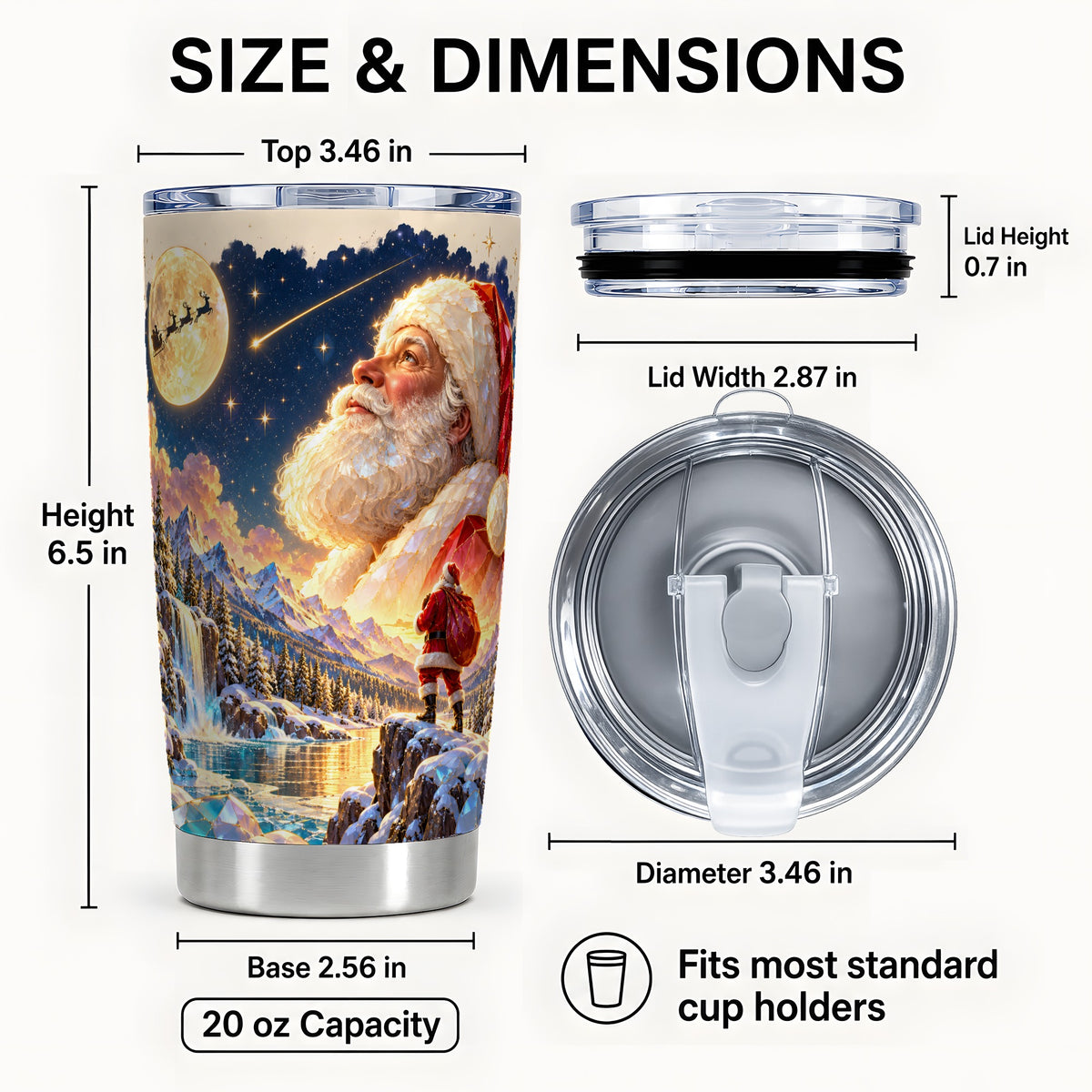 #pl[20oz|Steel] Santa Tumbler 20oz, Winter Night Tumbler, Stainless Steel Travel Cup