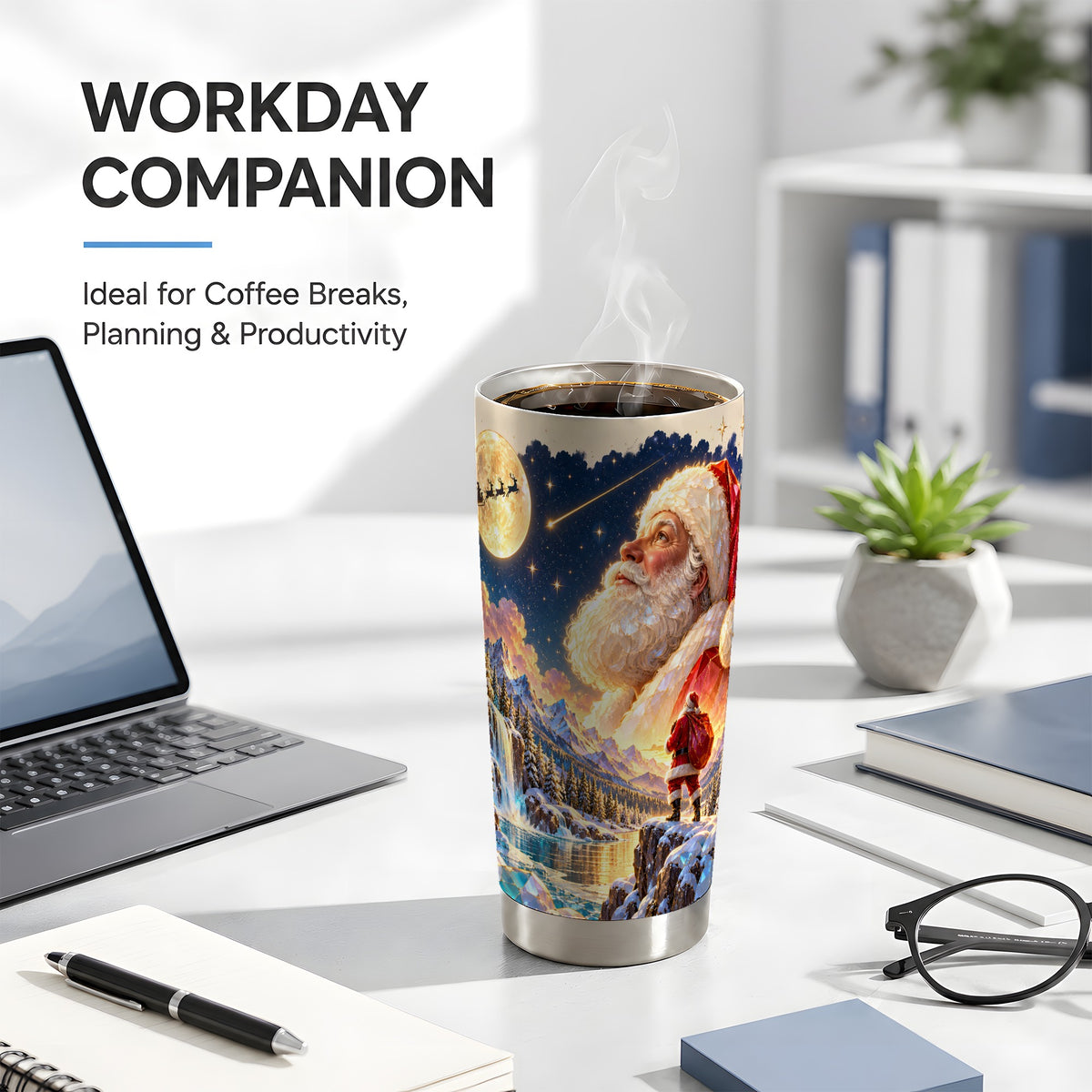 Santa Tumbler 20oz, Winter Night Tumbler, Stainless Steel Travel Cup
