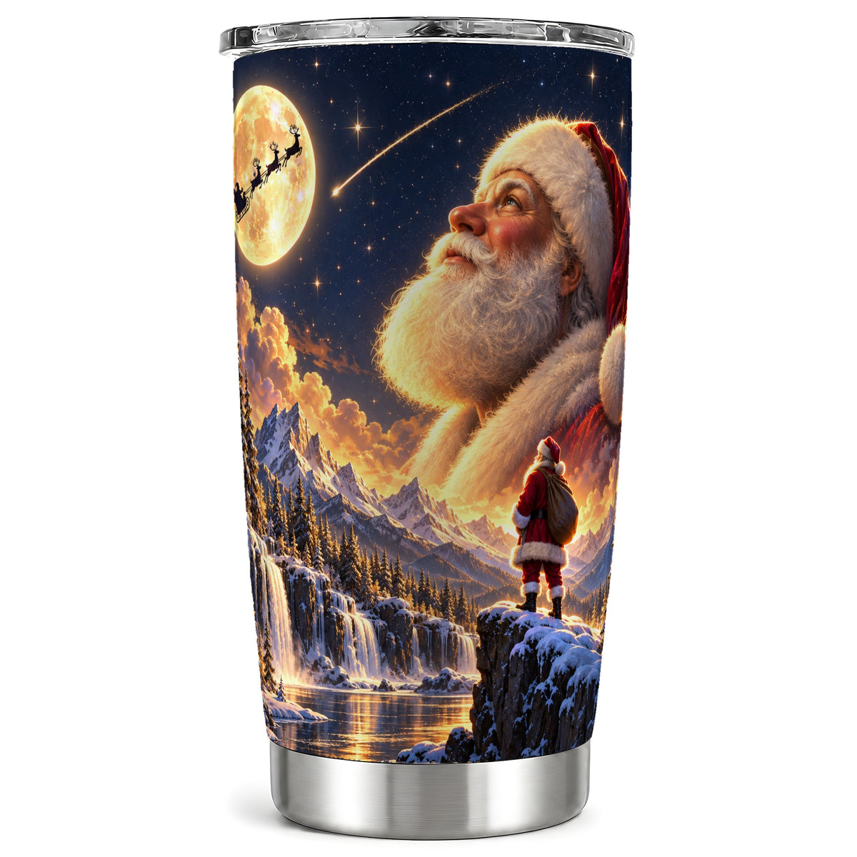 Santa Tumbler 20oz, Winter Scene Tumbler, Stainless Steel Travel Cup
