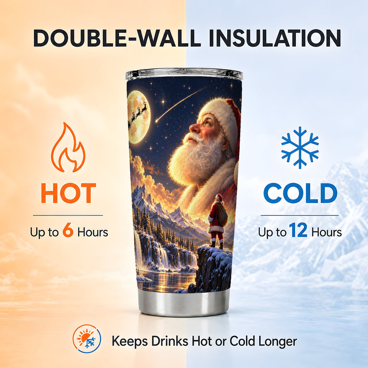 Santa Tumbler 20oz, Winter Scene Tumbler, Stainless Steel Travel Cup