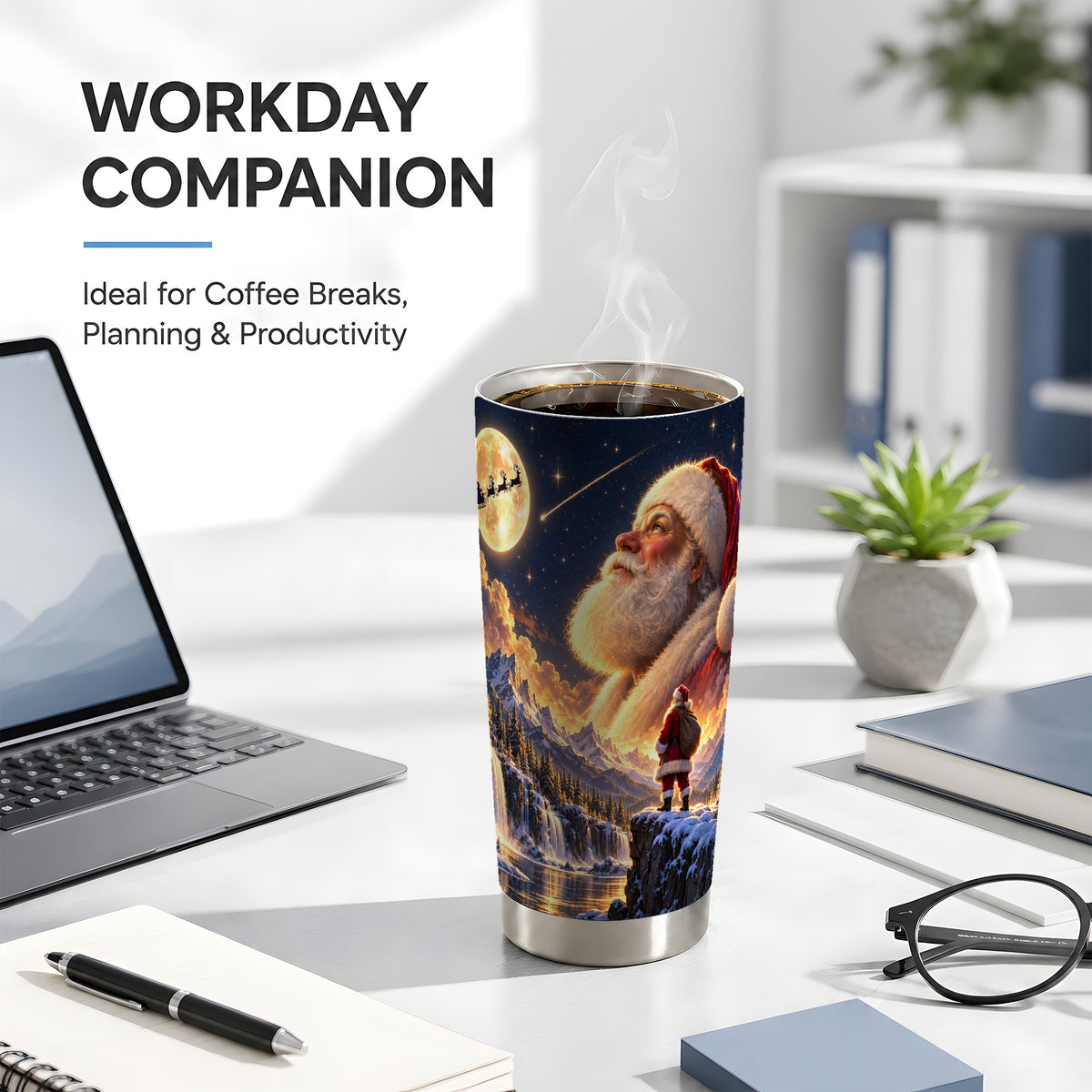 Santa Tumbler 20oz, Winter Scene Tumbler, Stainless Steel Travel Cup