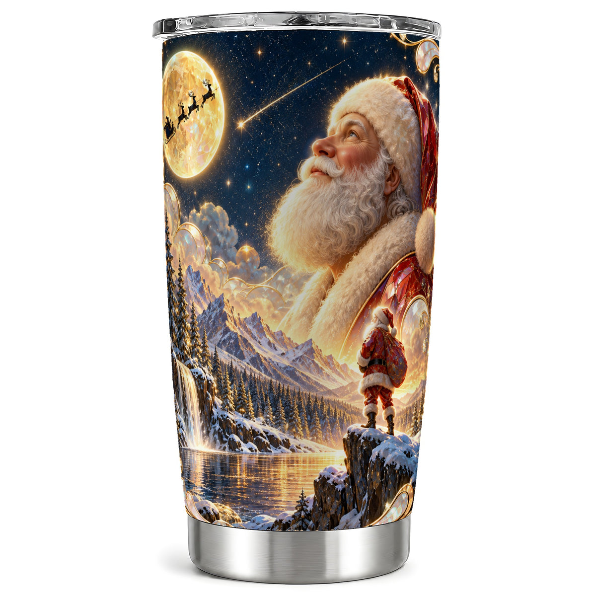 Santa Tumbler 20oz, Mountain Night Tumbler, Stainless Steel Travel Cup