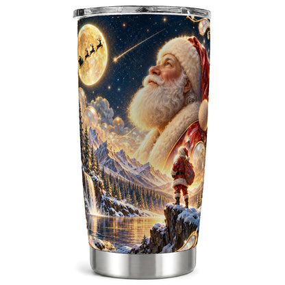 Santa Tumbler 20oz, Mountain Night Tumbler, Stainless Steel Travel Cup
