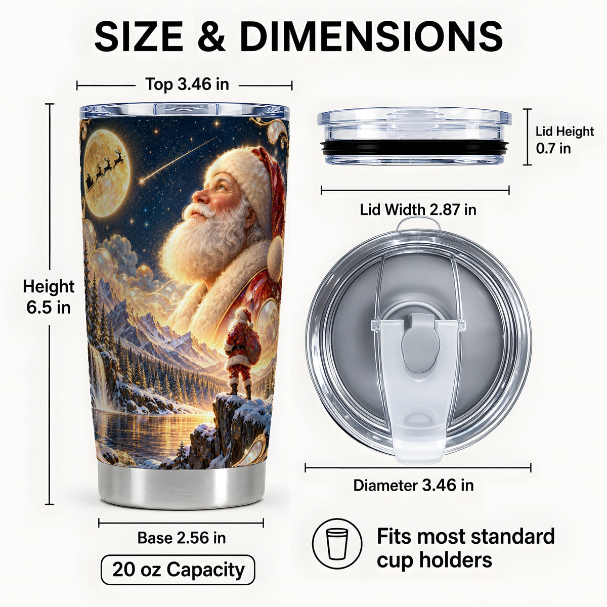 #pl[20oz|Steel] Santa Tumbler 20oz, Mountain Night Tumbler, Stainless Steel Travel Cup
