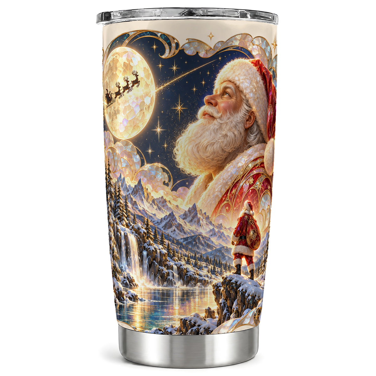 Santa Moon Tumbler 20oz, Christmas Tumbler, Stainless Steel Travel Cup