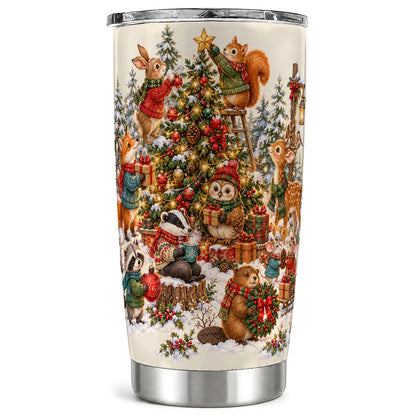 Woodland Christmas Tumbler 20oz, Forest Animal Stainless Steel Travel Cup