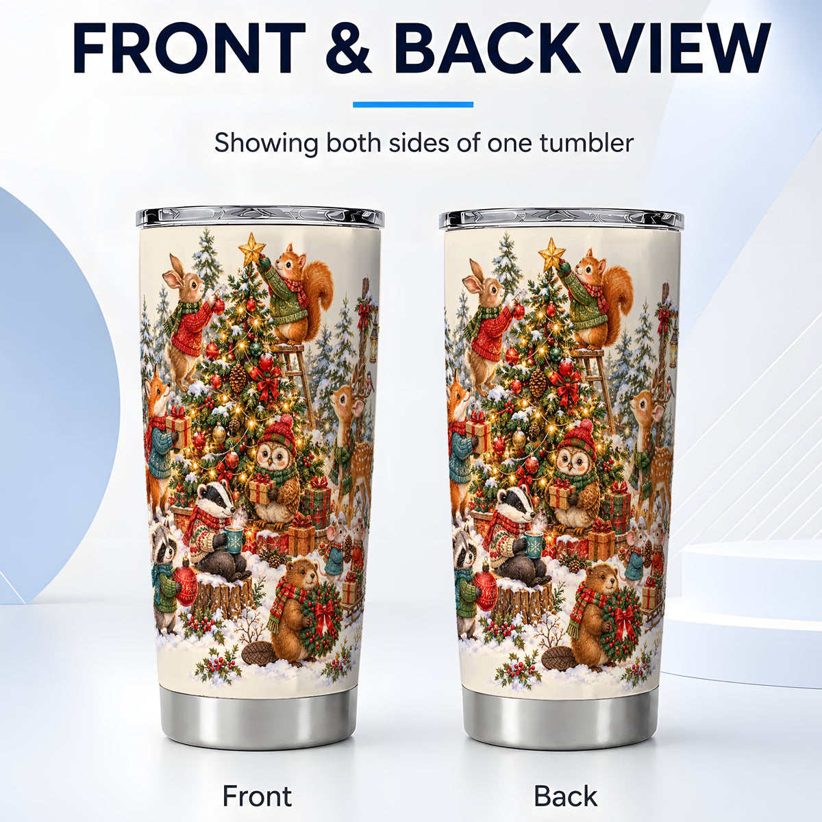 #pl[20oz|Steel] Woodland Christmas Tumbler 20oz, Forest Animal Stainless Steel Travel Cup